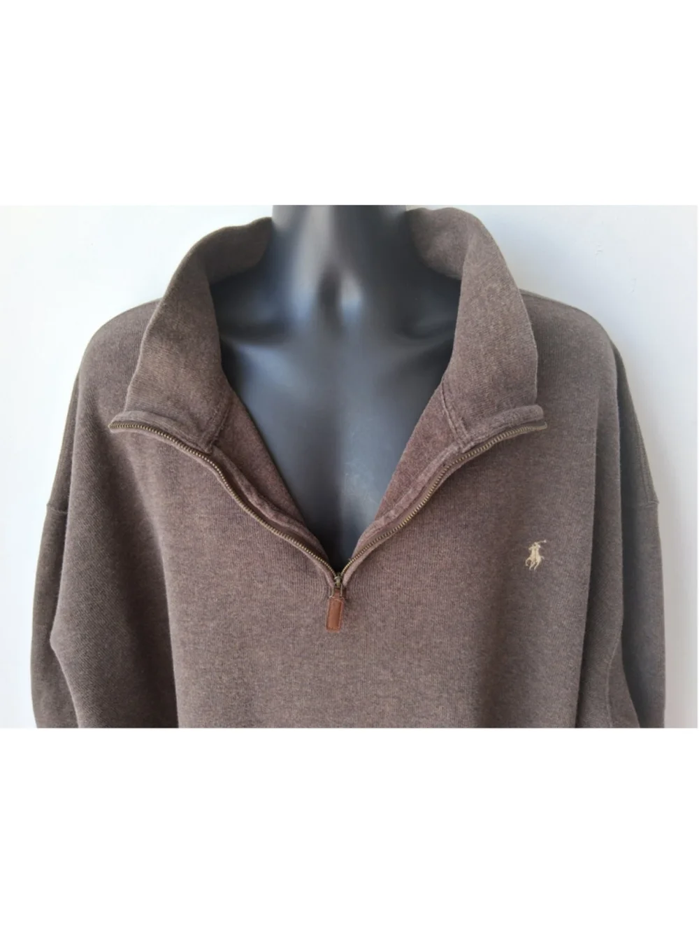 Vintage 90s Polo Ralph Lauren Men's 4XLT Sweater 1/4 Zip Brown Cotton Sweatshirt